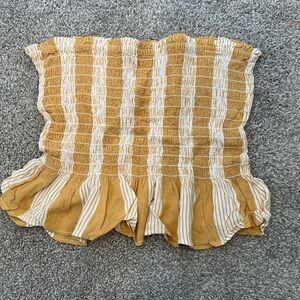 American Eagle Outfitters Tan and White Smocked Crop Top